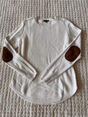 Lety & Me Size S- Cream Knit Sweater with Brown Elbow Patches